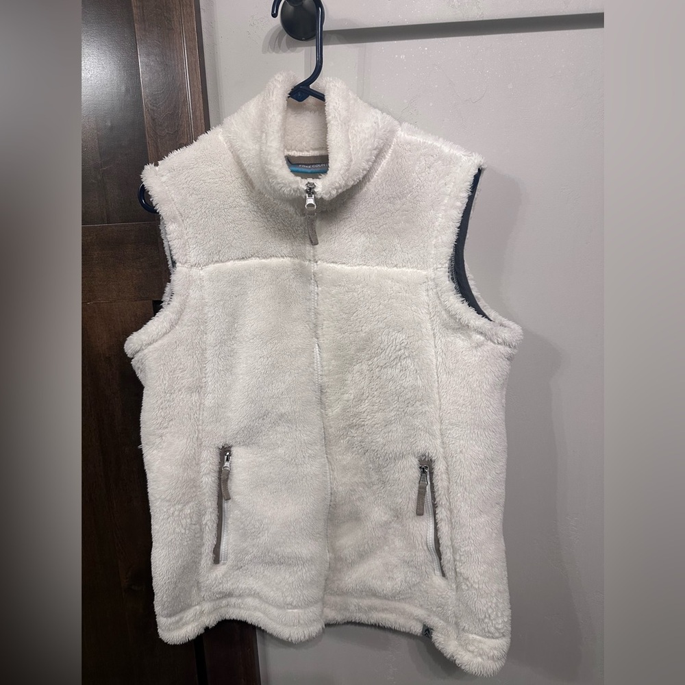 Free Country White Ivory Faux Fur Zip-Up Vest Winter Layers | Size Large